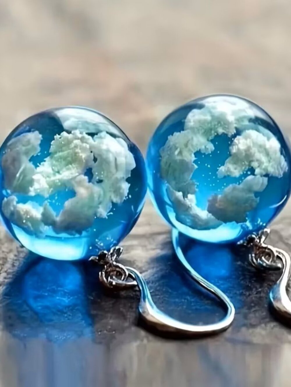 Sky Cloud Orb Drop Earrings Celestial Fantasy Bubble Ball Dangle Jewelry Gift